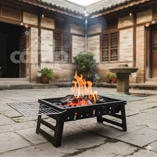 پک کامل کباب‌پز کارینو با بادبزن، انبر بلند و کیف برزنتی